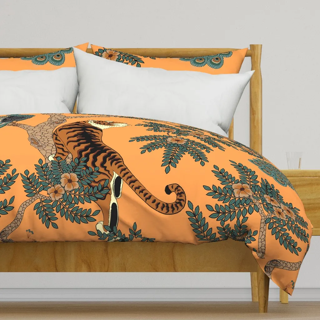 Tiger And Peacock Duvet Cover - Orange product