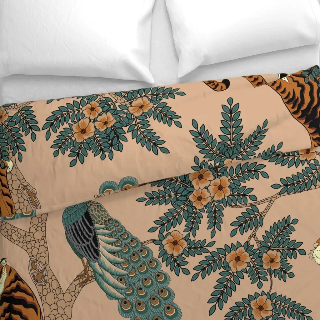 Tiger And Peacock Extra Duvet Cover - Beige alternate view