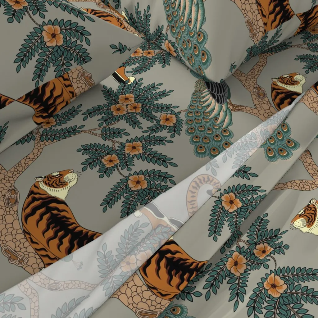 Tiger And Peacock Gray Large Scale Full Sheet Set - Orange alternate view