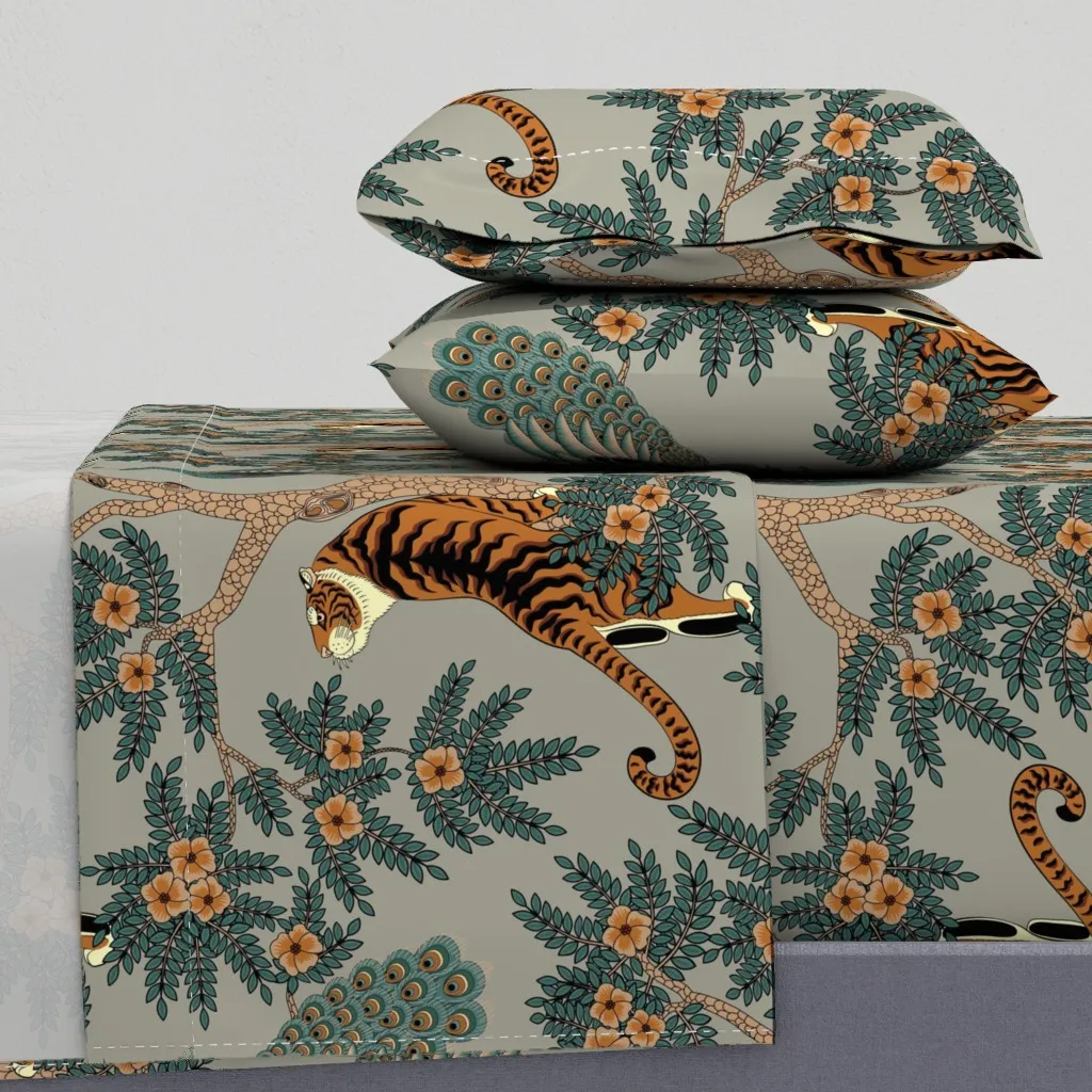 Tiger And Peacock Gray Large Scale Full Sheet Set - Orange product