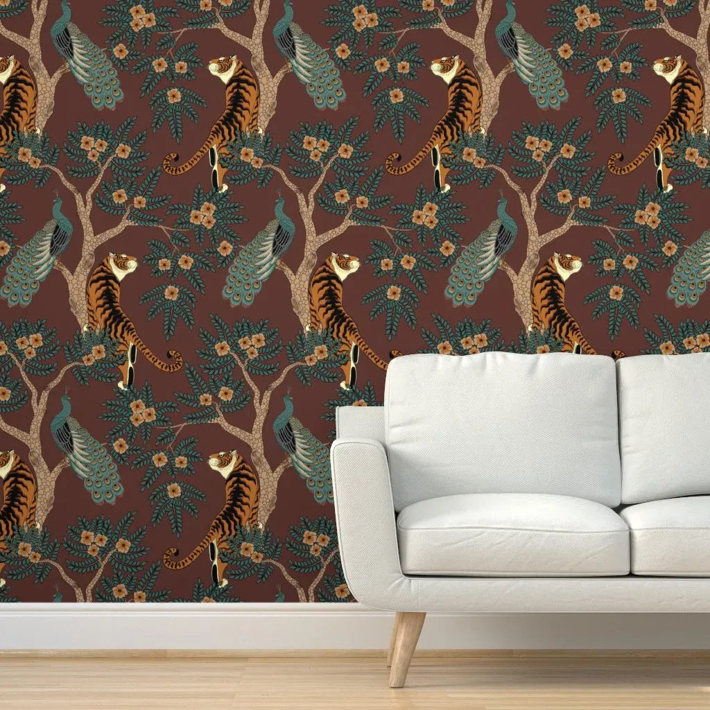 Tiger And Peacock Peel and Stick Wallpaper - Brown product