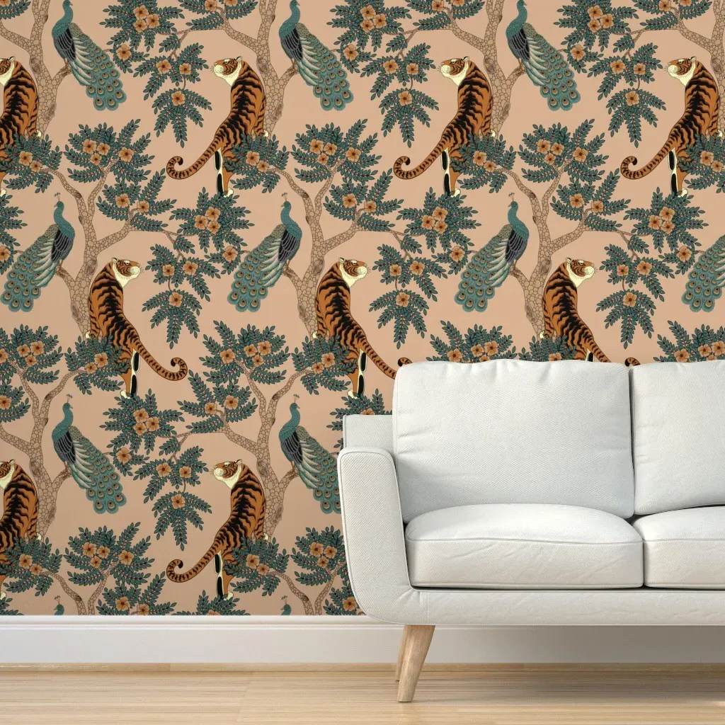 Tiger And Peacock Peel and Stick Wallpaper Extra Large Scale - Beige product
