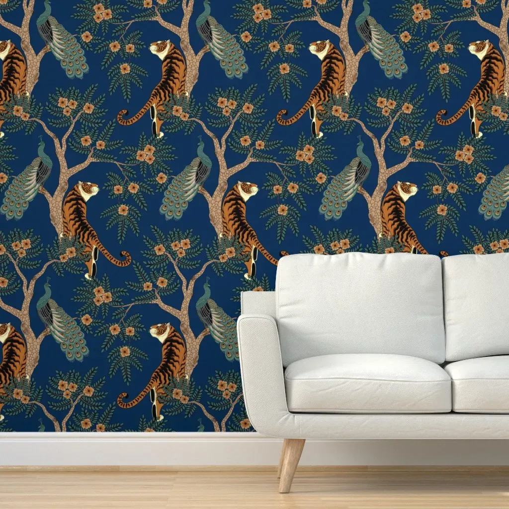 Tiger And Peacock Peel and Stick Wallpaper Extra Large Scale - Orange, Brown product