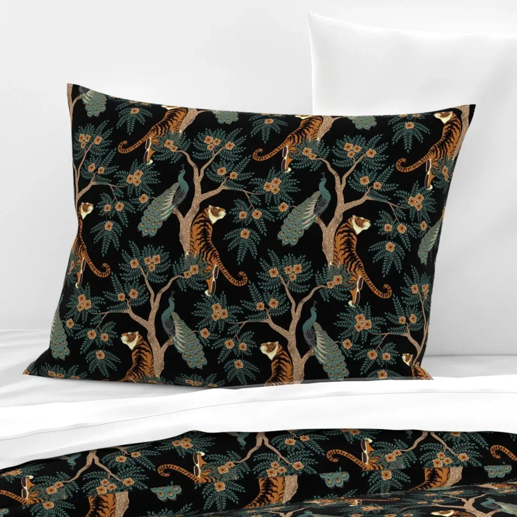 Tiger And Peacock Standard Knife Edge Cushion Cover - Orange, Cotton Sateen product