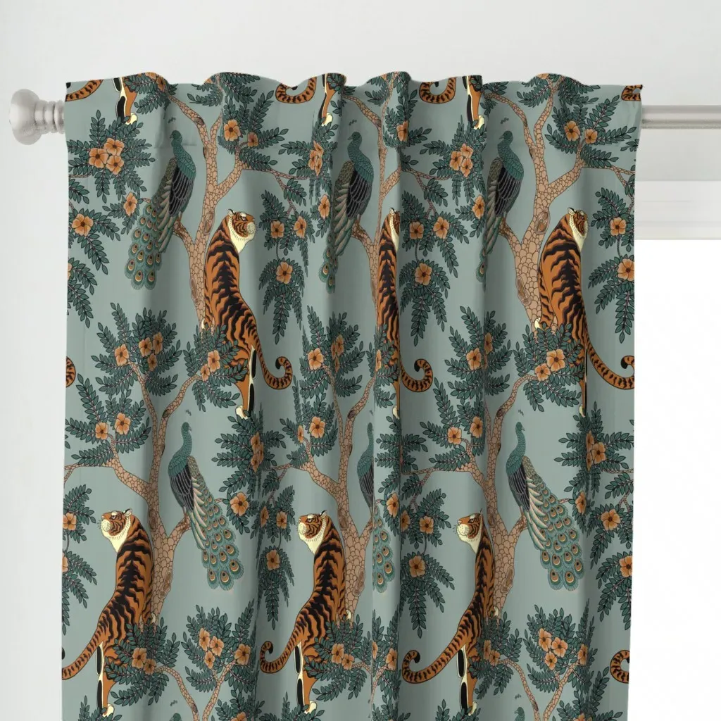Tiger And Peacock Stone Curtain Panel - Orange alternate view