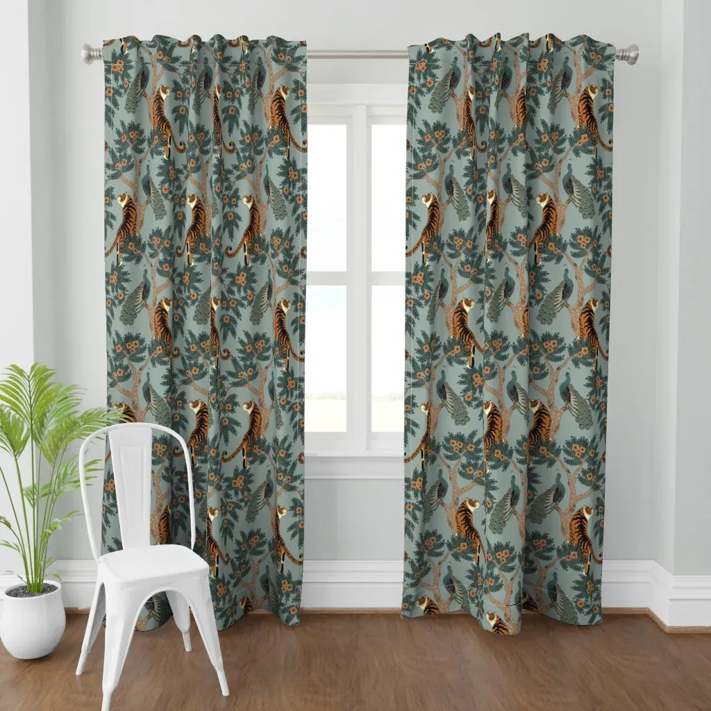 Tiger And Peacock Stone Curtain Panel - Orange product