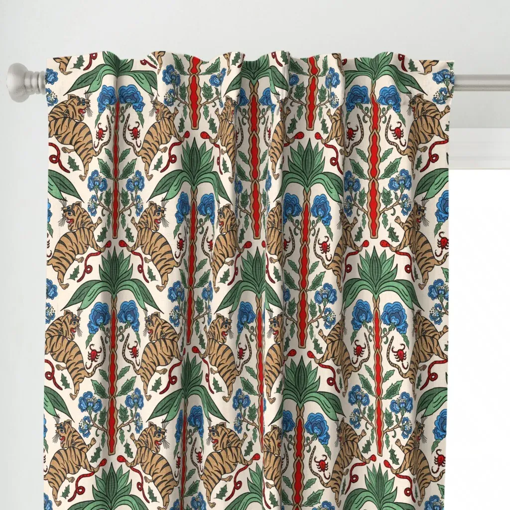 Tiger Chinoiserie Curtain Panel - Brown alternate view