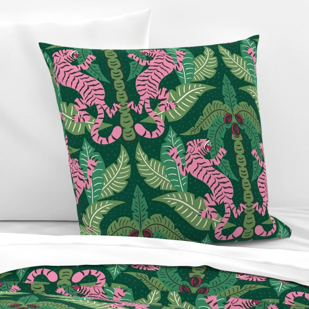 Tiger Damask Jumbo Scale Euro Pillow Sham - Pink, Green product