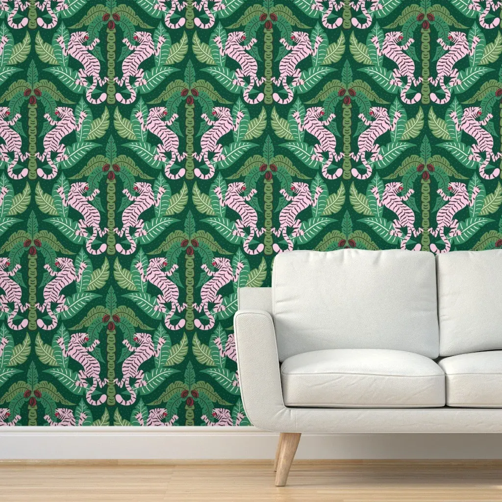 Tiger Damask Peel and Stick Wallpaper - Green, Pink product