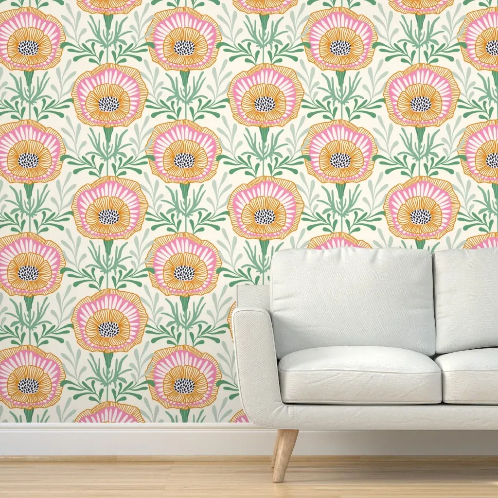 Tiger Flowers Peel and Stick Wallpaper - Pink product