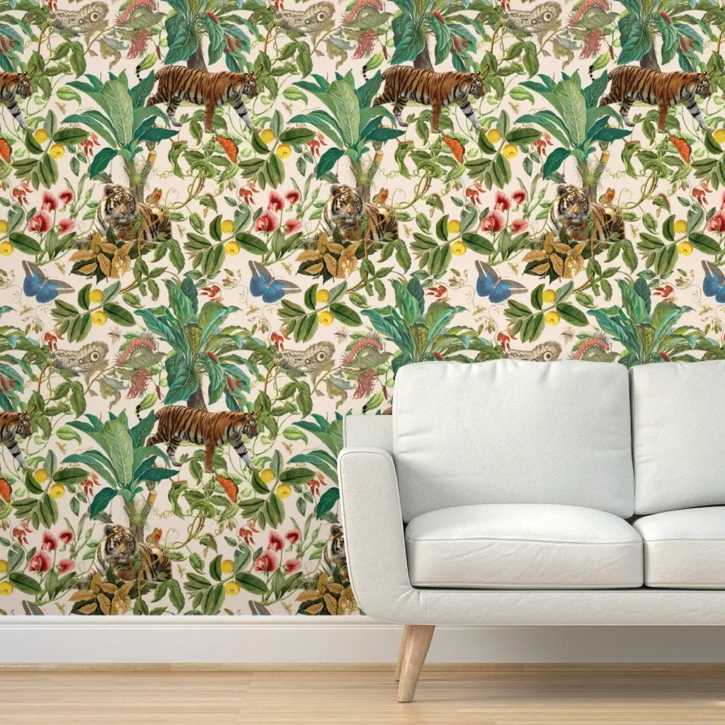 Tiger In The Tropical Jungle Peel and Stick Wallpaper - Green product
