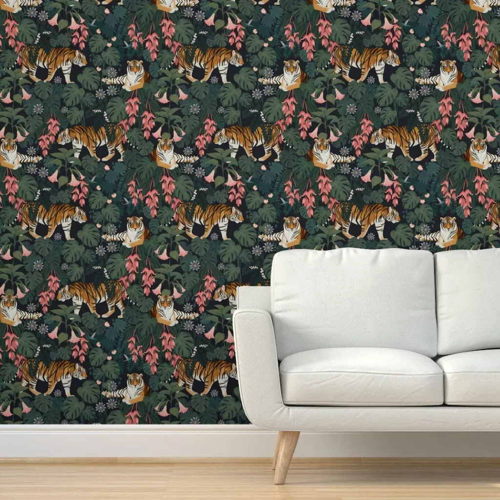 Tiger Jungle Peel and Stick Wallpaper - Dark Blue product