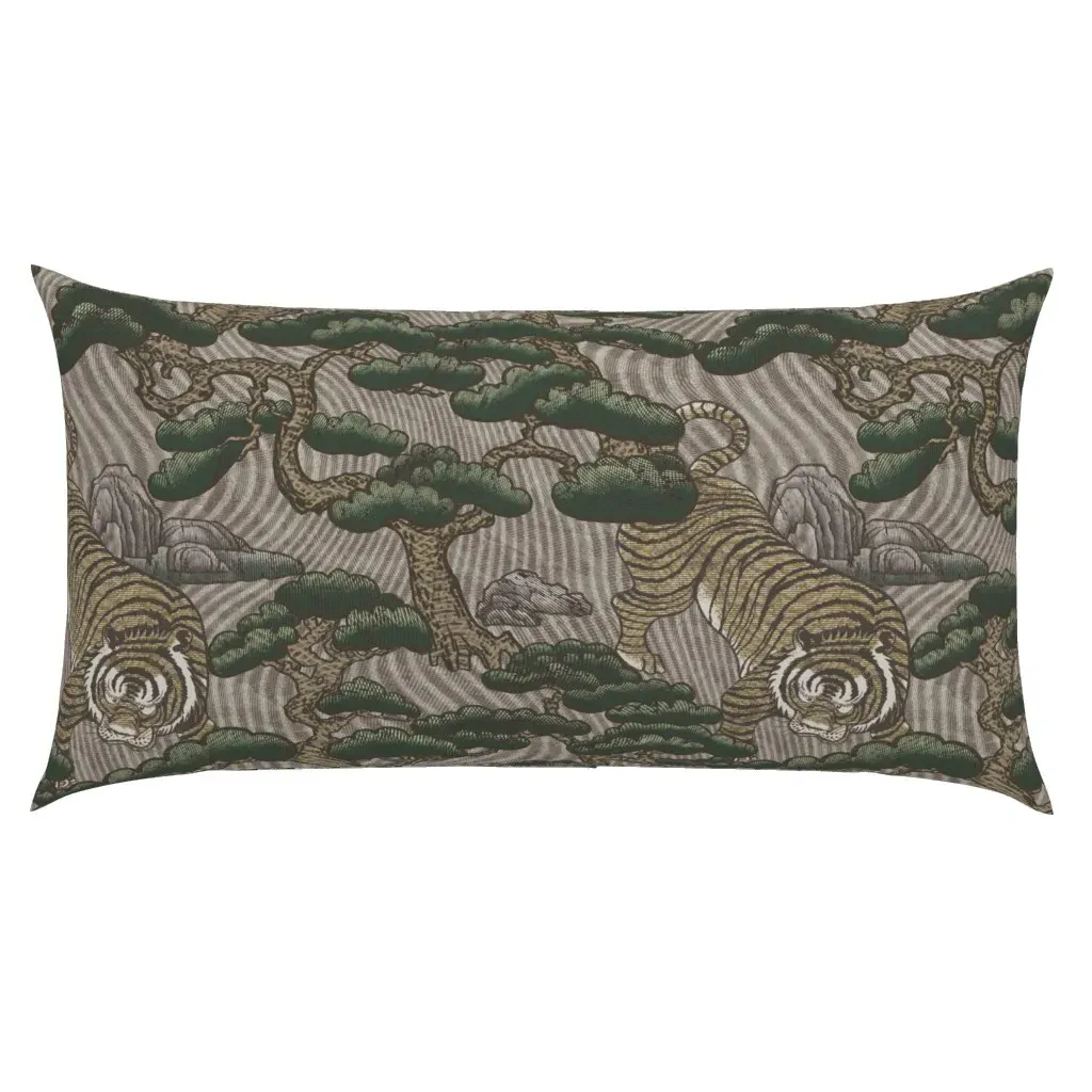 Tiger Pine Dry Landscape Woodcut King Pillow Sham - Tan product