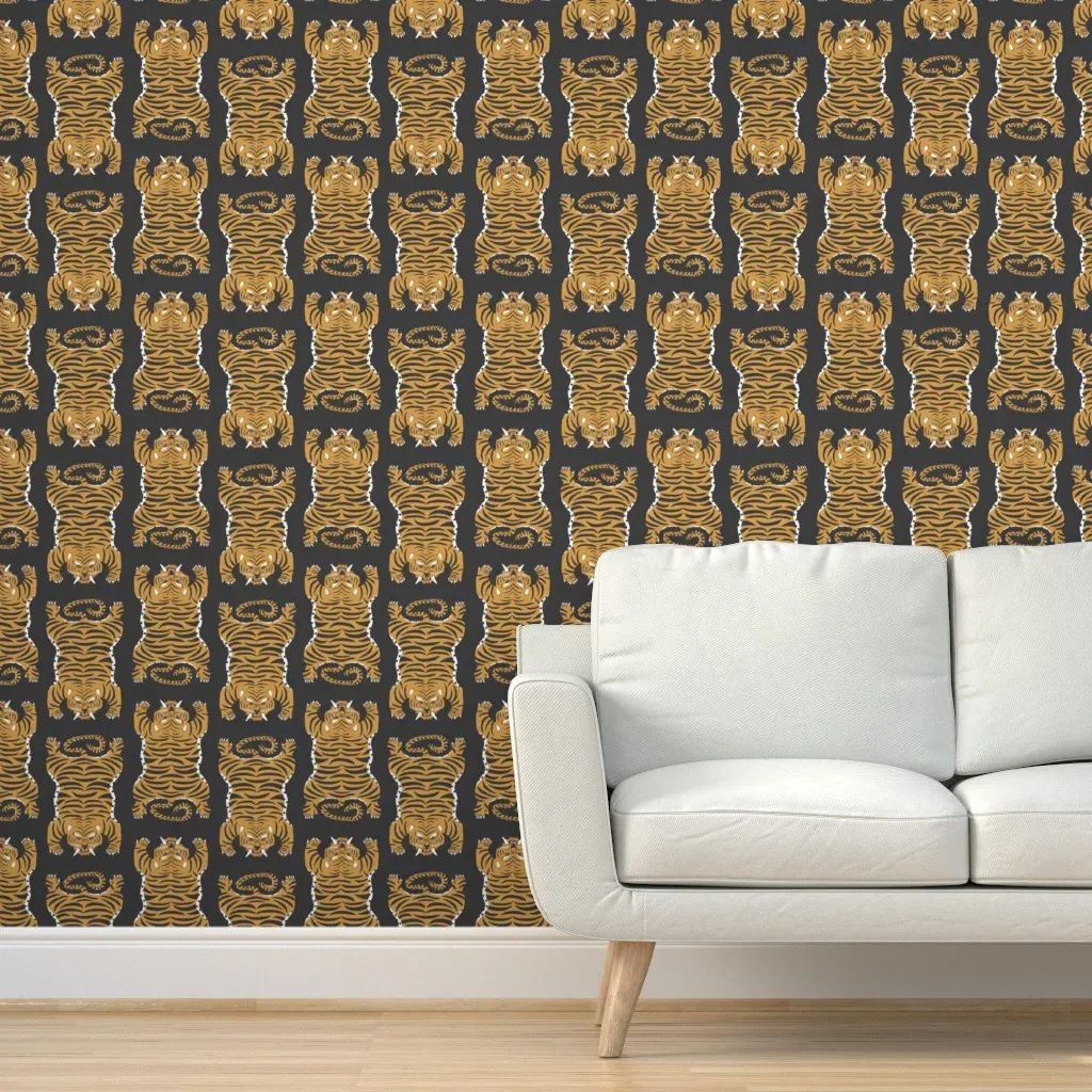 Tiger Rug Print Peel and Stick Wallpaper - Orange, Gold product