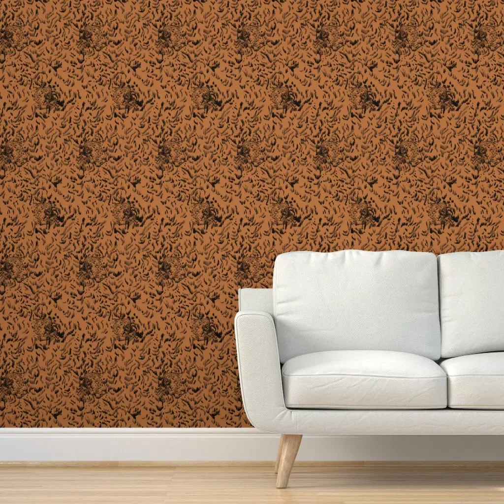 Tiger Sketch Peel and Stick Wallpaper - Burnt Orange product
