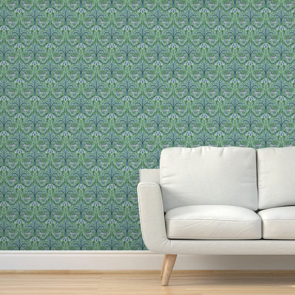 Tigers And Palms Peel and Stick Wallpaper - Blue and Green product