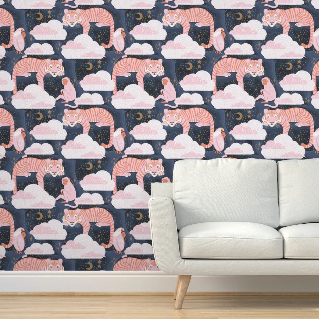 Tigers At Twilight Peel and Stick Wallpaper - Pink product