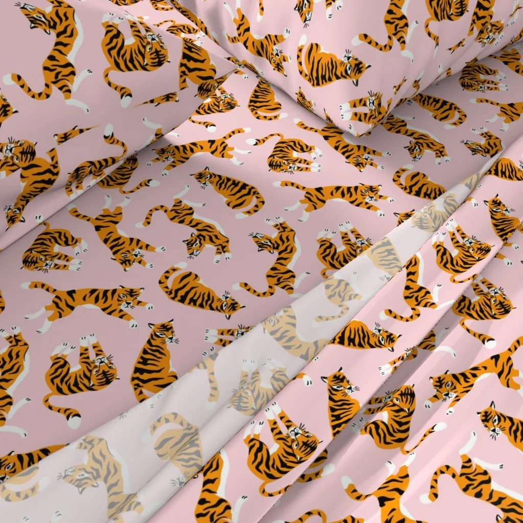 Tigers On The Pink Queen Size Sheet Set - Orange alternate view