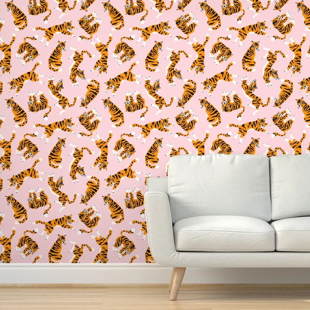 Tigers Peel and Stick Wallpaper - Pink, Orange product