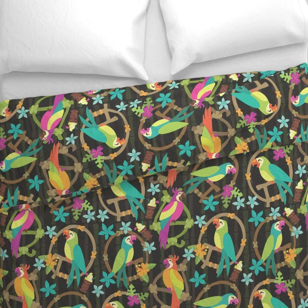 Tiki Birds Dark Large Scale Duvet Cover - Teal alternate view