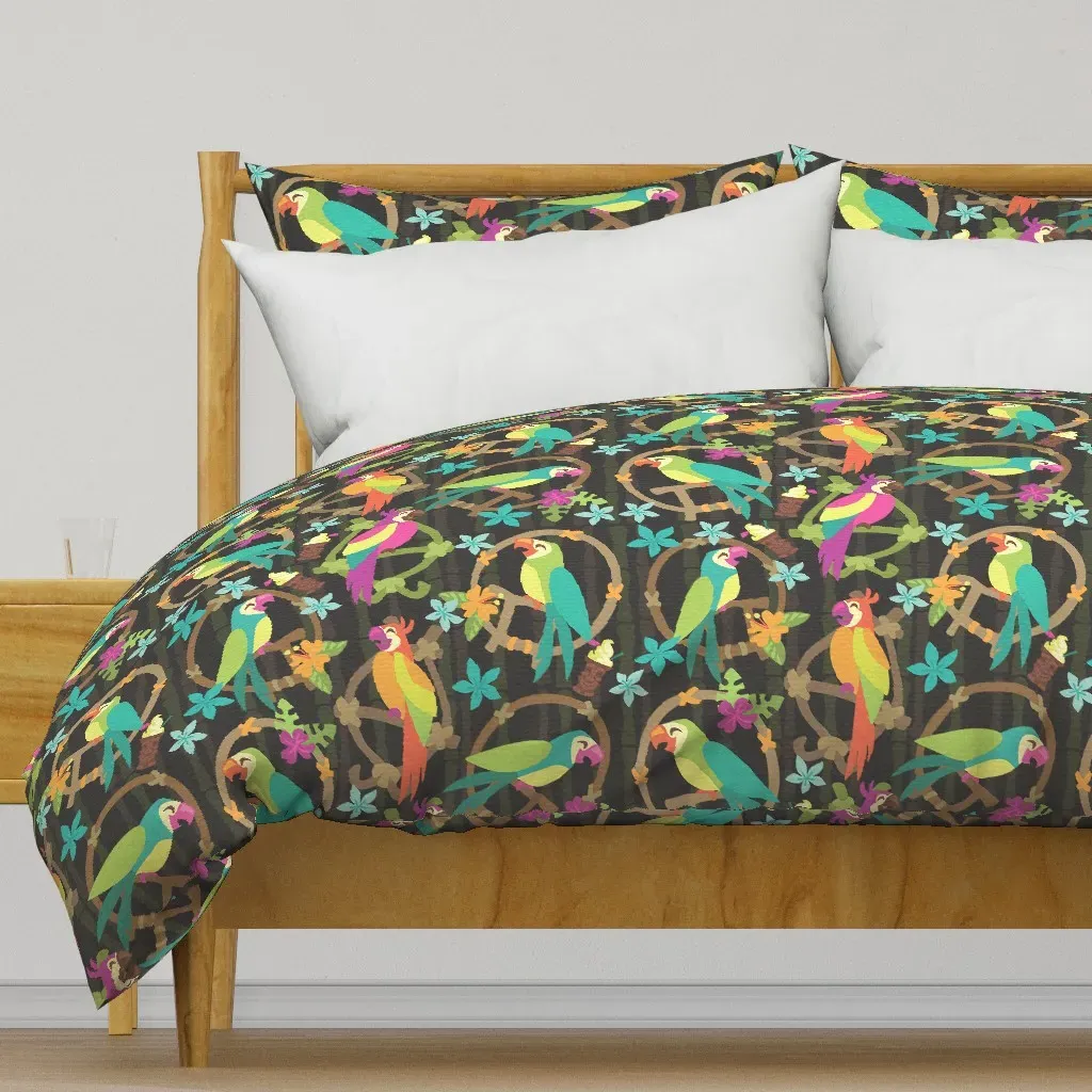 Tiki Birds Dark Large Scale Duvet Cover - Teal product