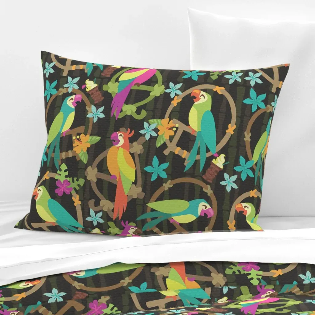 Tiki Birds Standard Knife Edge Pillow - Teal, Cotton Sateen product