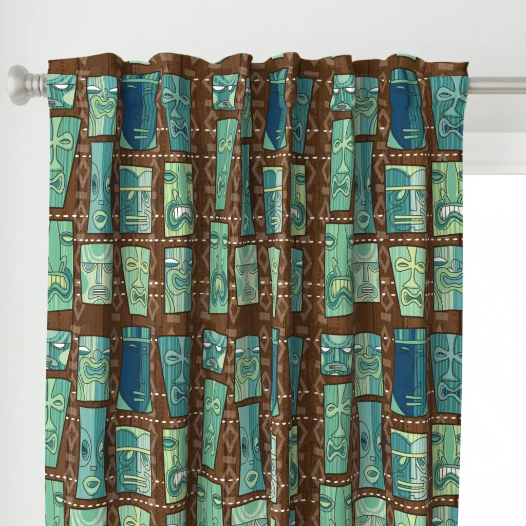 Tiki Freaks Curtain Panel - Teal alternate view
