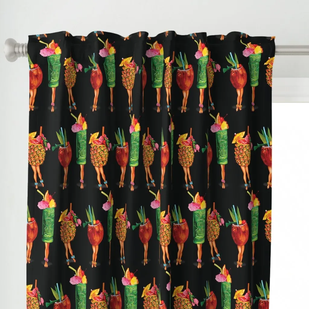 Tiki Girls Curtain Panel - Red alternate view