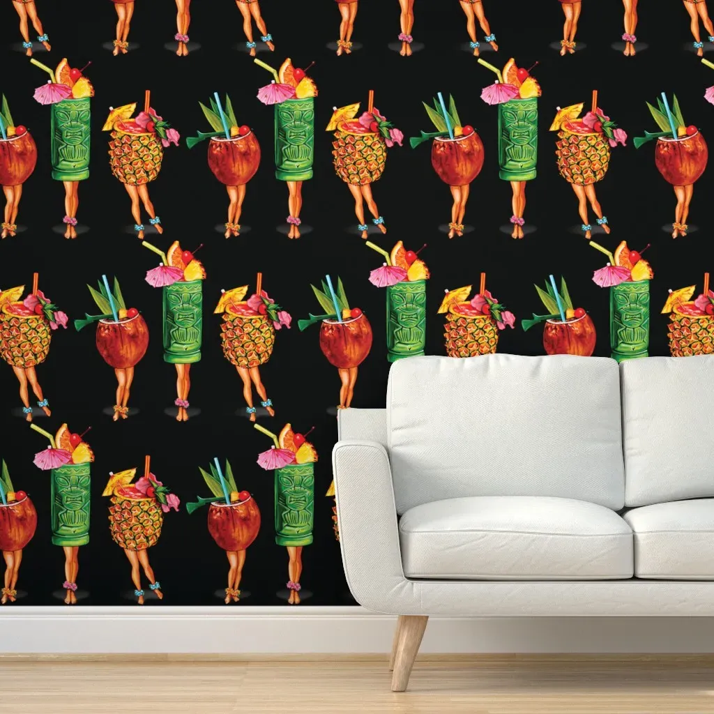 Tiki Girls Large Scale Peel and Stick Wallpaper - Black product