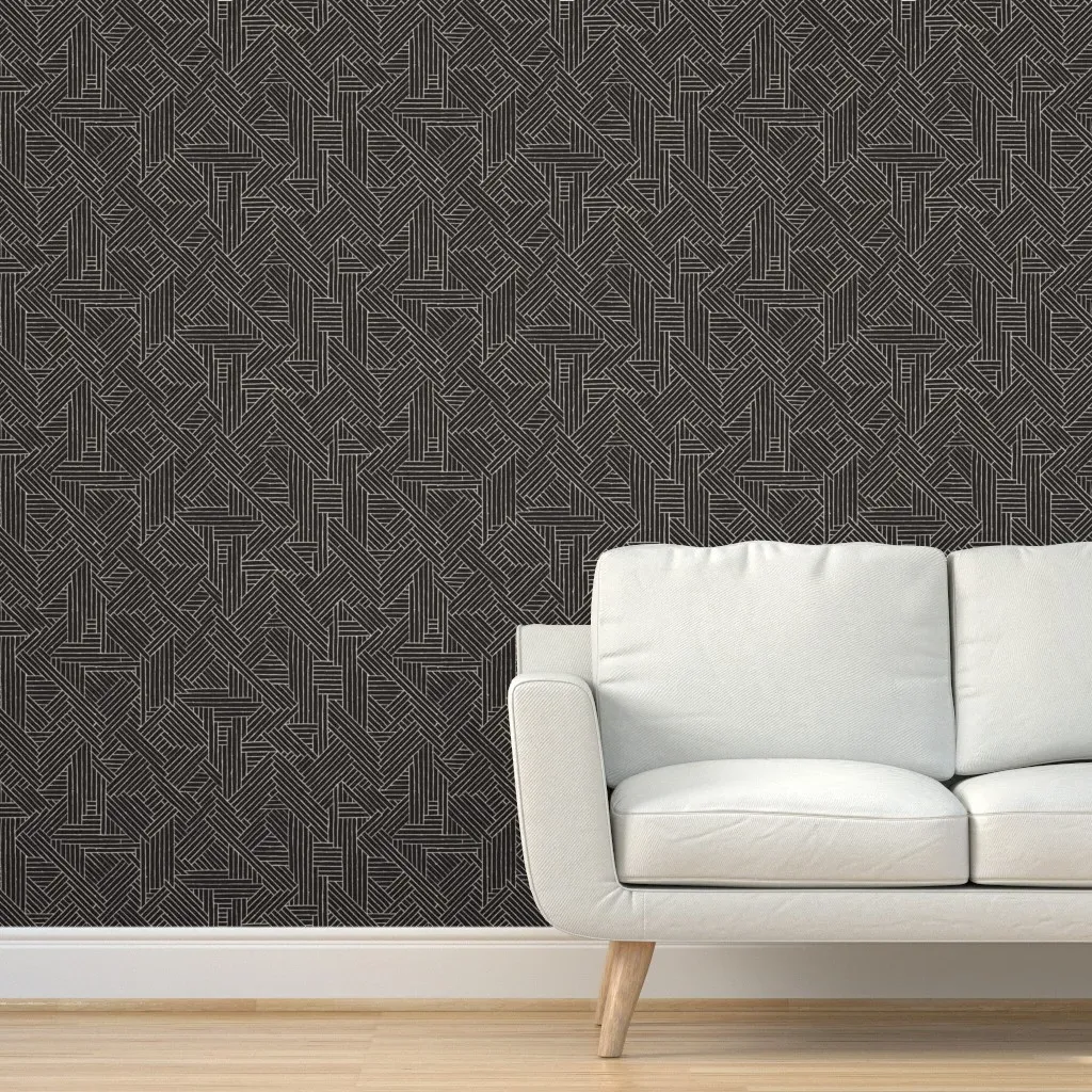 Tiki Rattan Peel and Stick Wallpaper - Black, Brown product