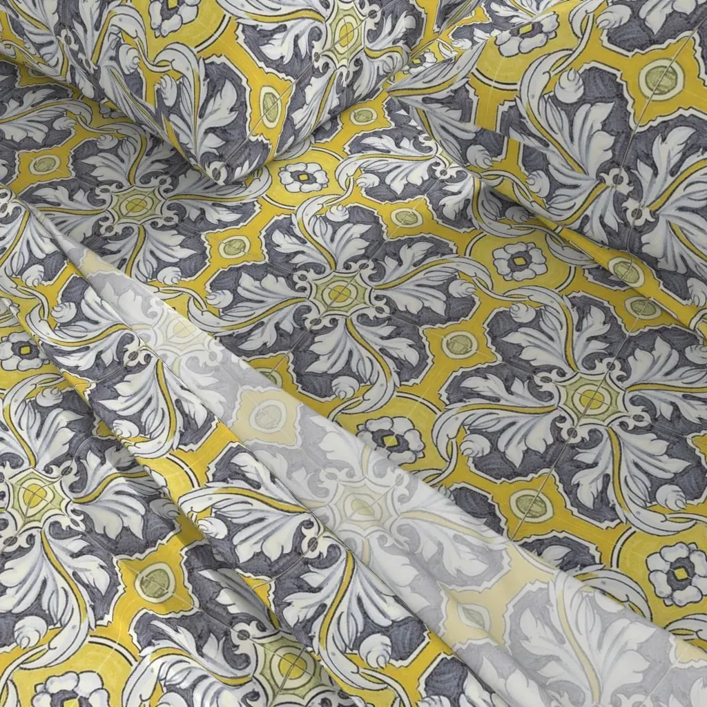 Tile En Bleu Queen Sheet Set - Yellow alternate view