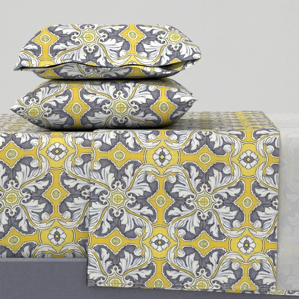 Tile En Bleu Queen Sheet Set - Yellow product