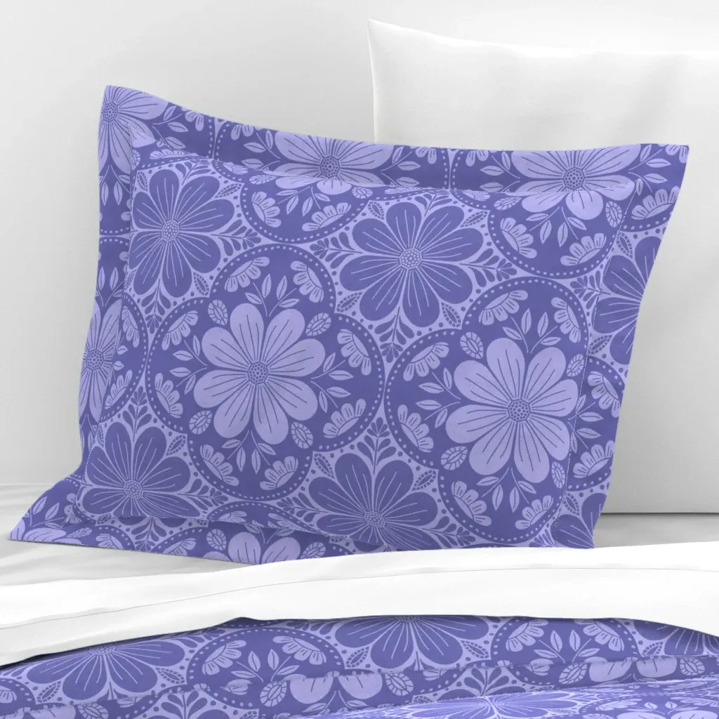 Tiled Symmetrical Garden Blooms Standard Flanged Cushion Cover - Lavender, Cotton Sateen product