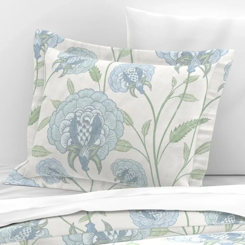 Tina Indienne Chinoiserie Floral Standard Flanged Pillow - Blue, Cotton Sateen product