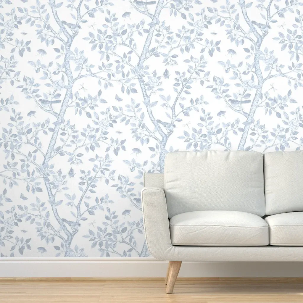 Tina Lightened Blue On White Elsie's Garden Peel and Stick Wallpaper - Light Blue product