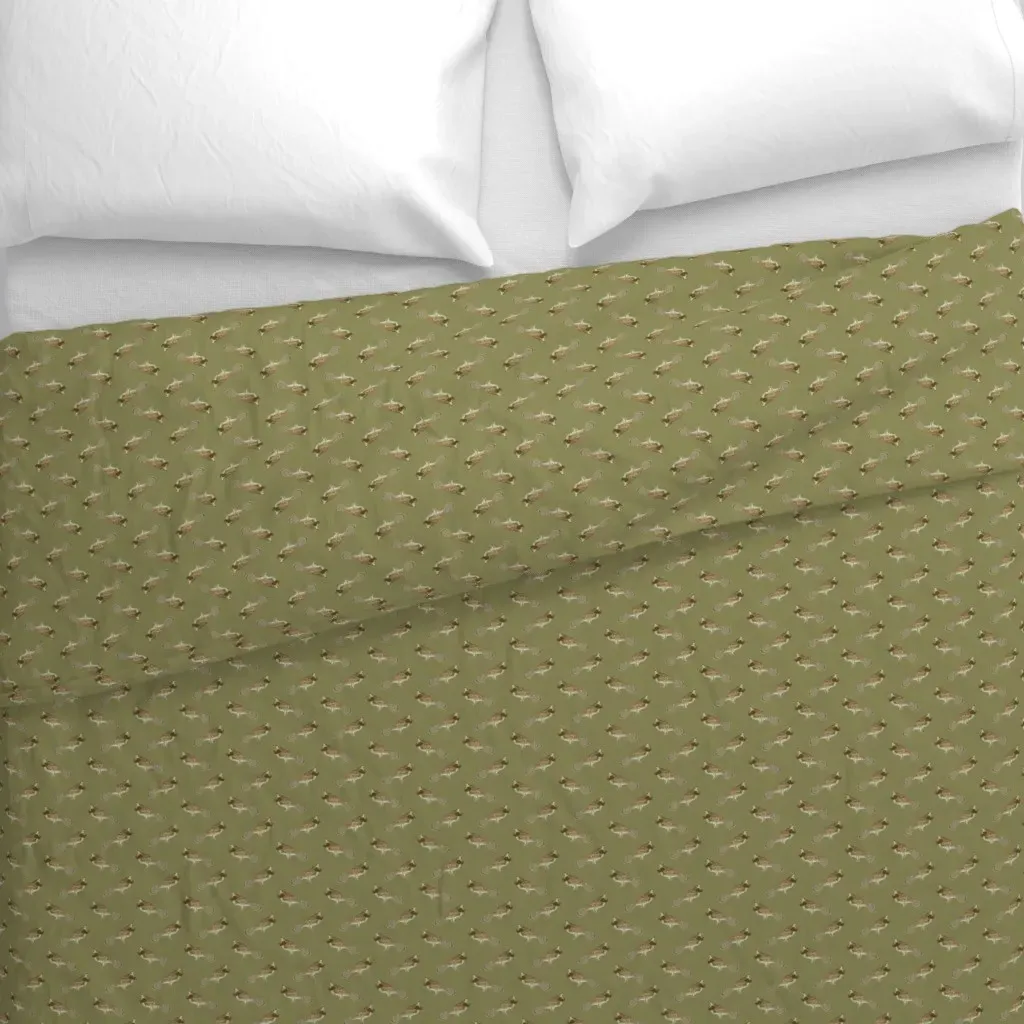 Tiny 1.5" Ruffed Grouse Duvet Cover - Olive Green alternate view