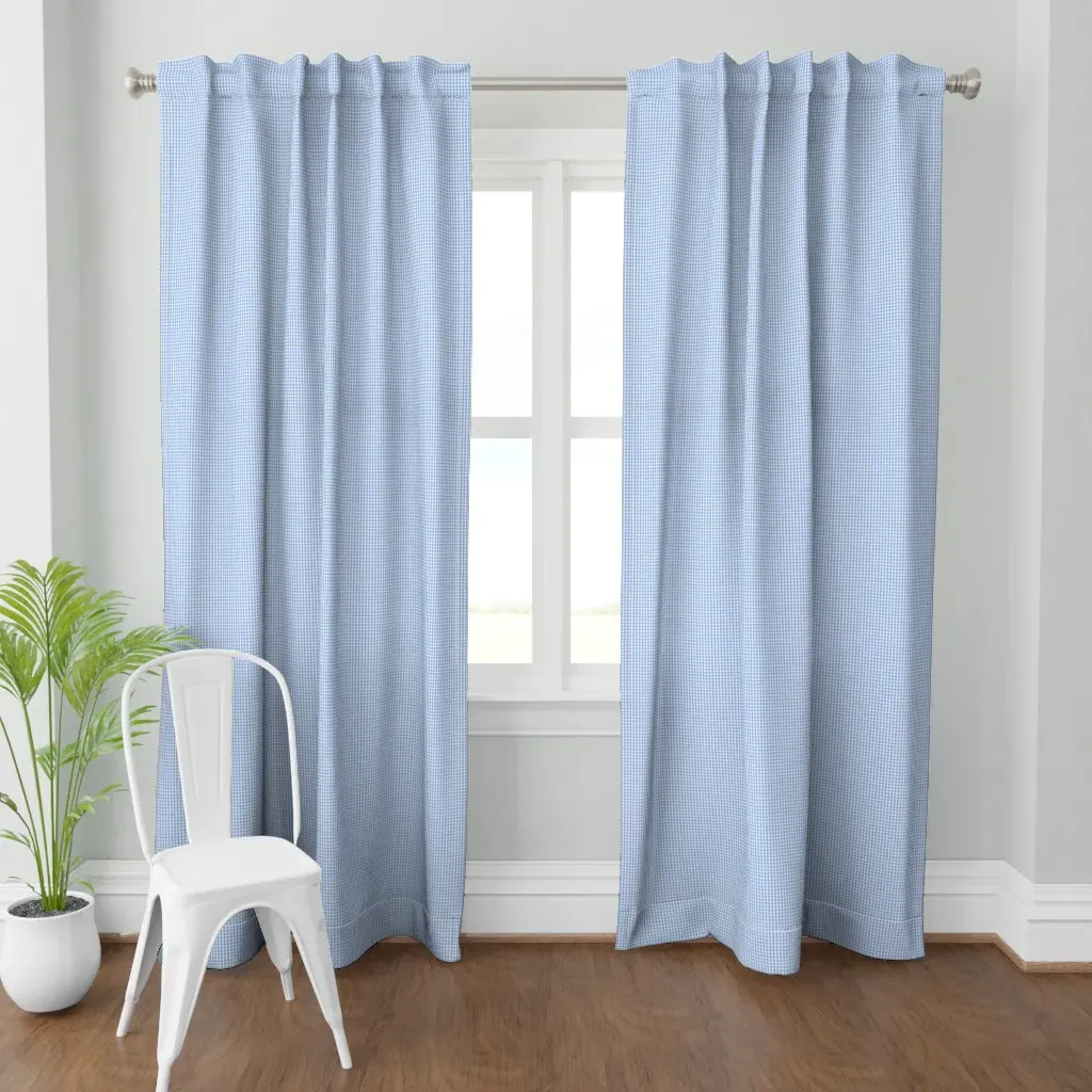 Tiny Gingham Cornflower Curtain Panel - Light Blue product
