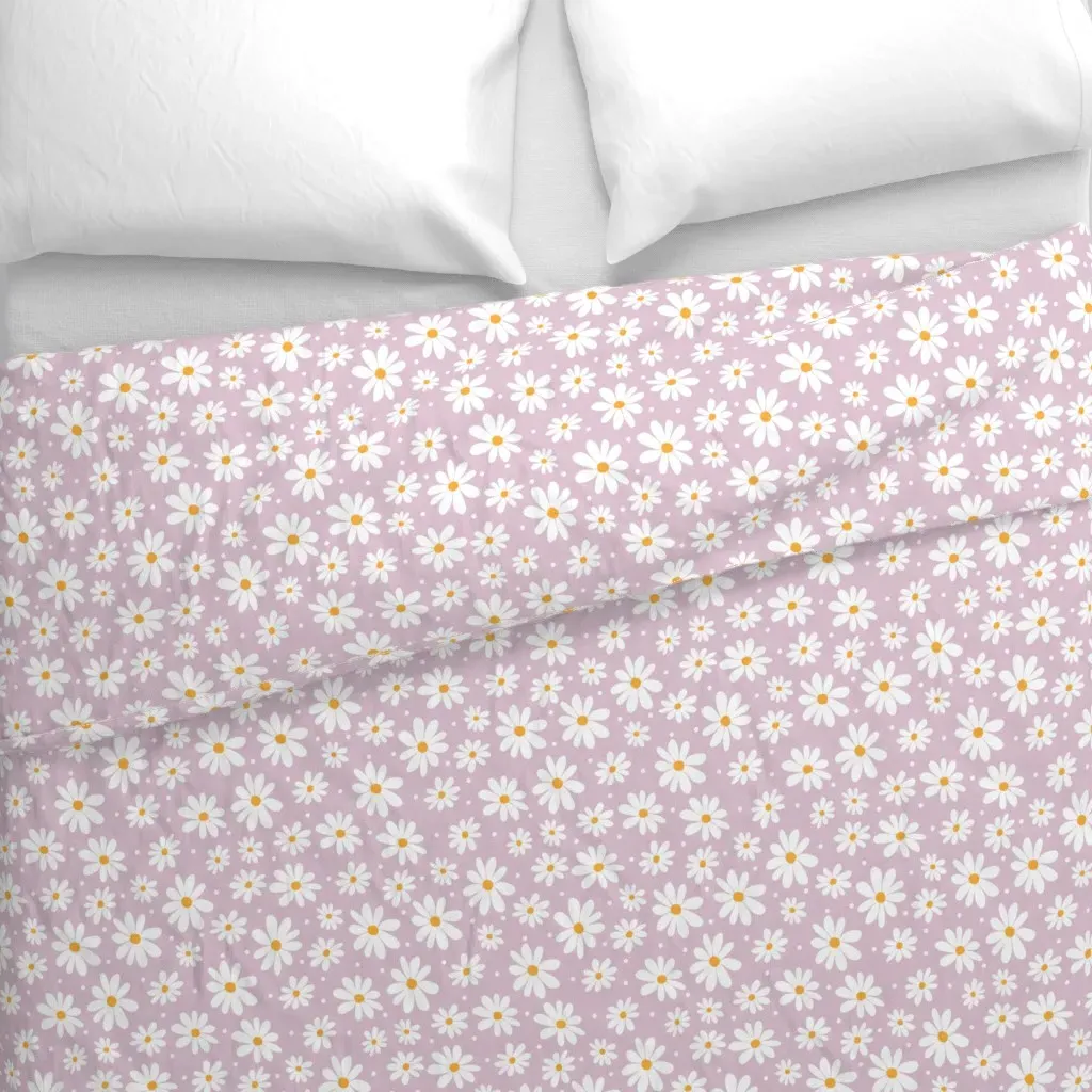 Tiny Pink Daisy Floral Duvet Cover - White alternate view