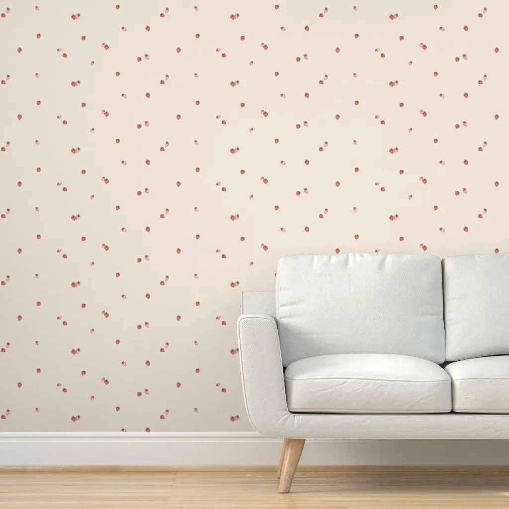 Tiny Tossed Baby Strawberries Peel and Stick Wallpaper - Red product