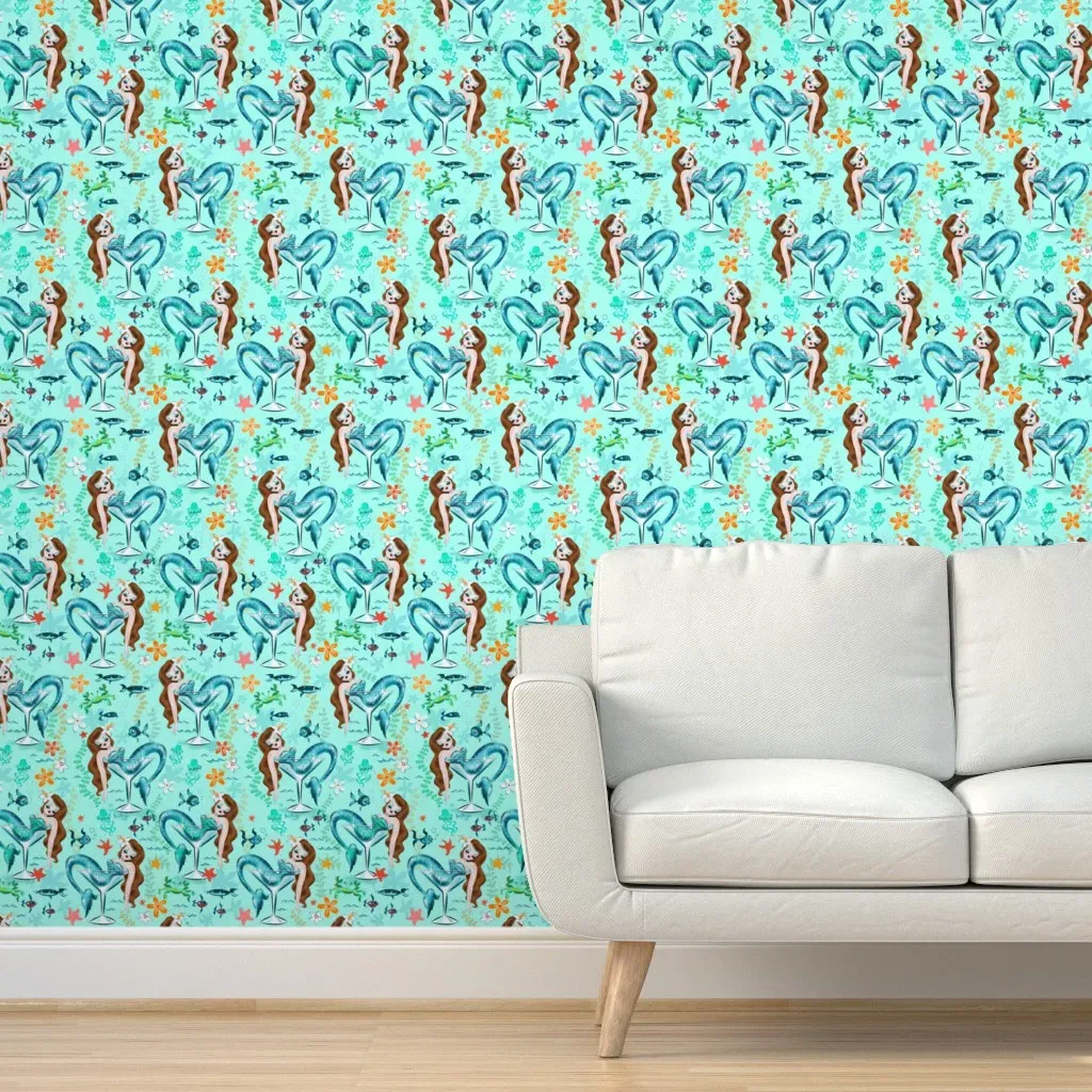 Tipsy Martini Mermaid Peel and Stick Wallpaper - Blue product