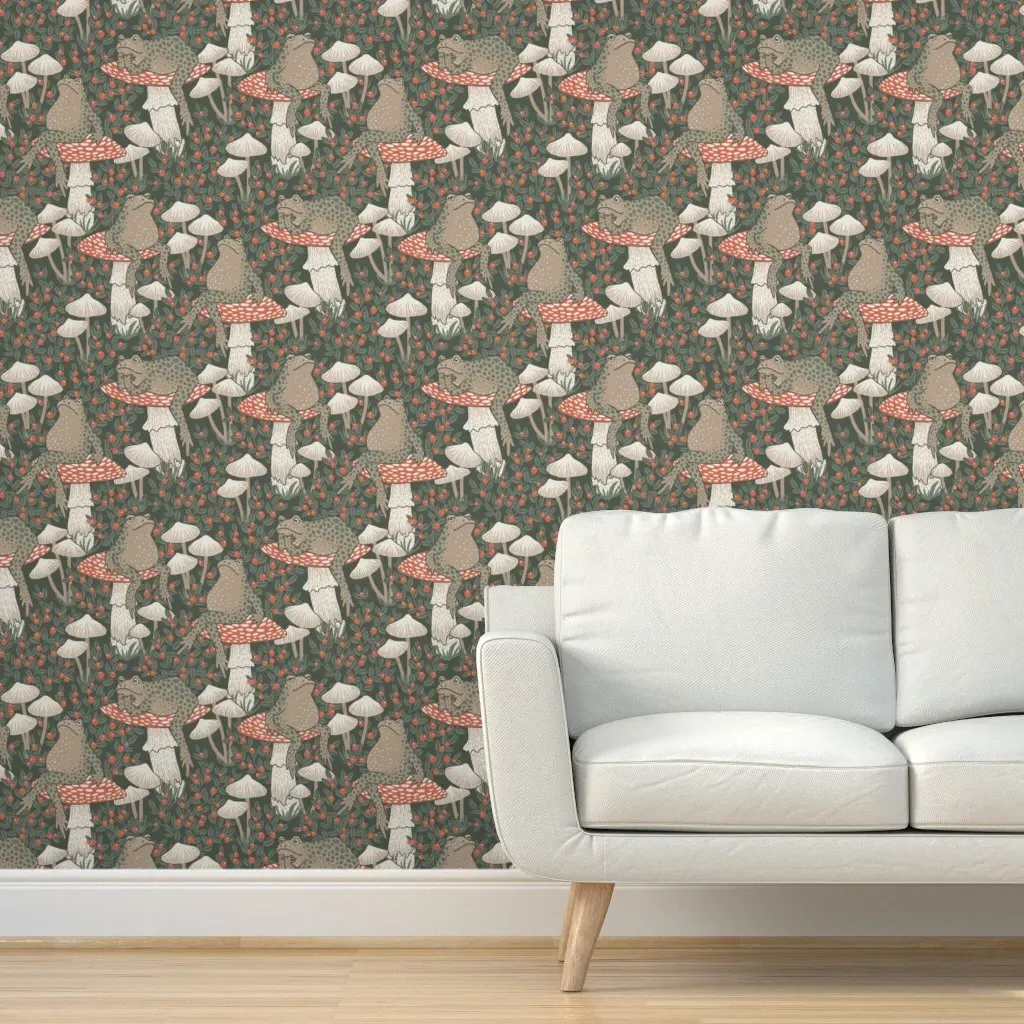 Toads On Toadstools Peel and Stick Wallpaper - Green product