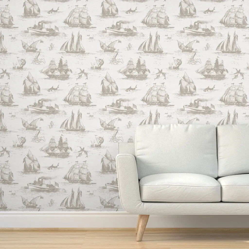 Toile Bateaux Peel and Stick Wallpaper - Tan product