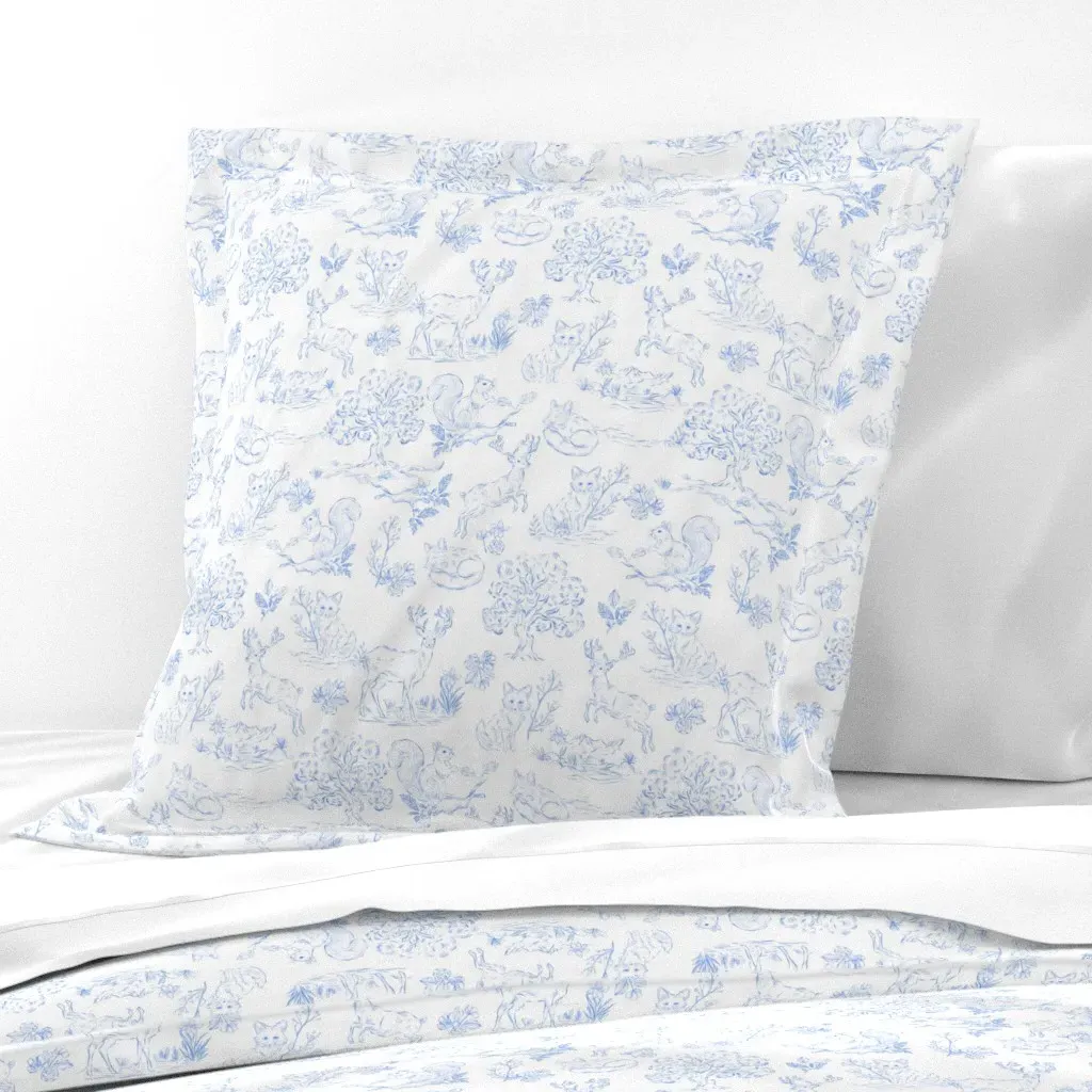 Toile Blue Cute Animals Woodland M Euro Pillow Sham - Light Blue product