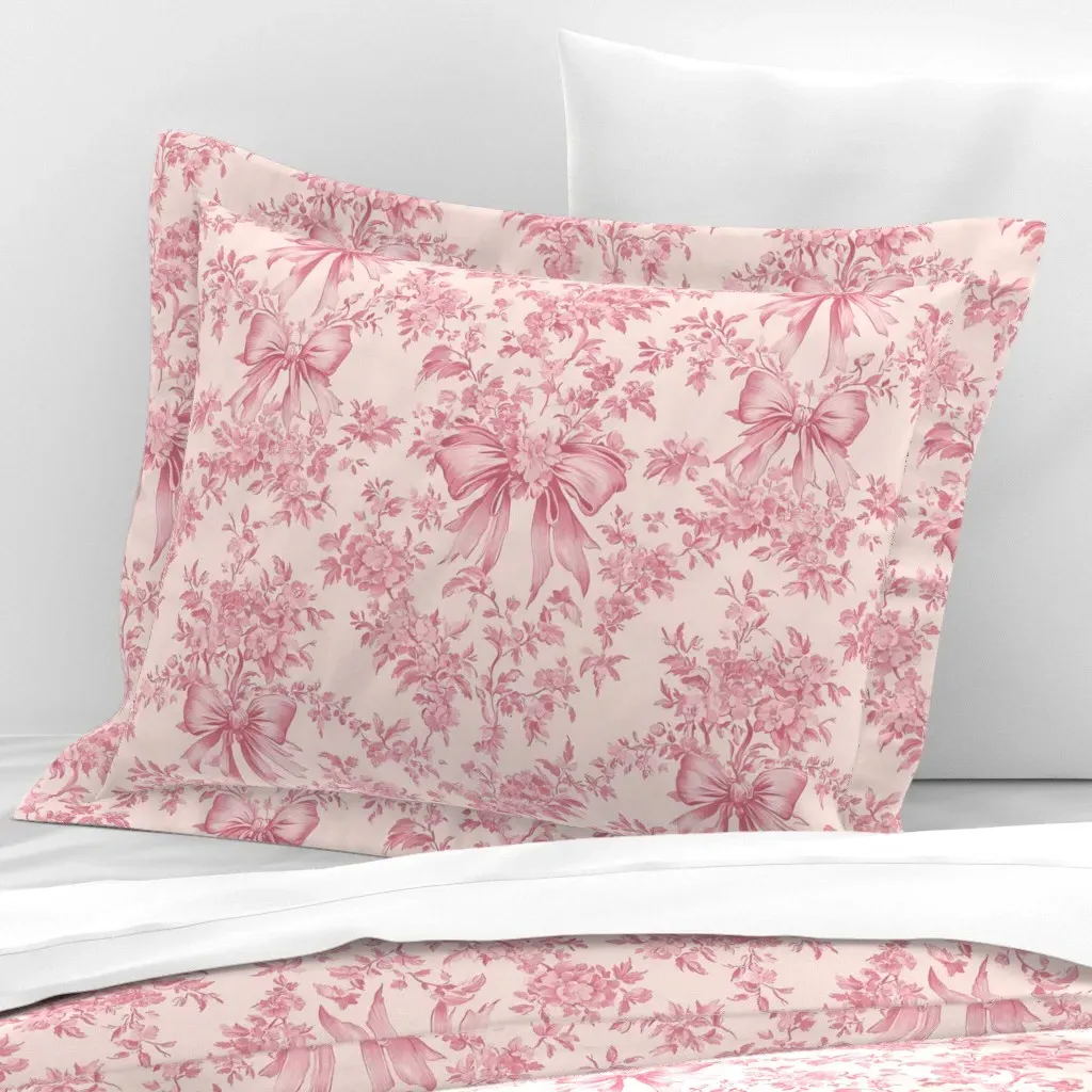 Toile Chinoiserie Bow Print Standard Flanged Cushion - Pink, Cotton Sateen product