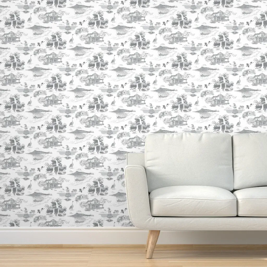 Toile De Hawaii Peel and Stick Wallpaper - White, Grey product