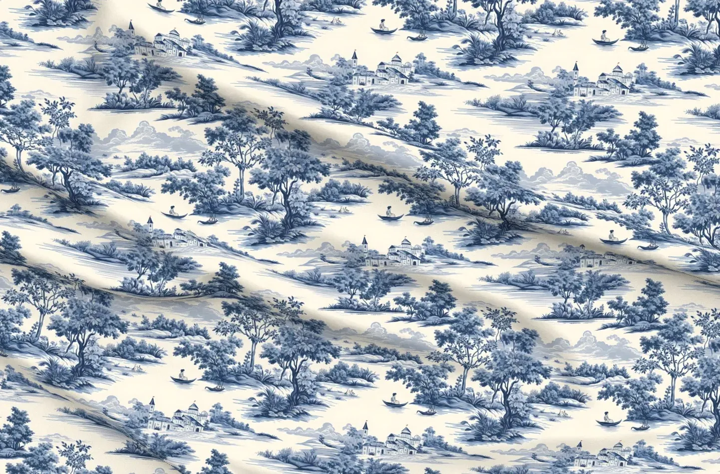 Toile De Jouy Blue Willow Pique Fabric - Blue product