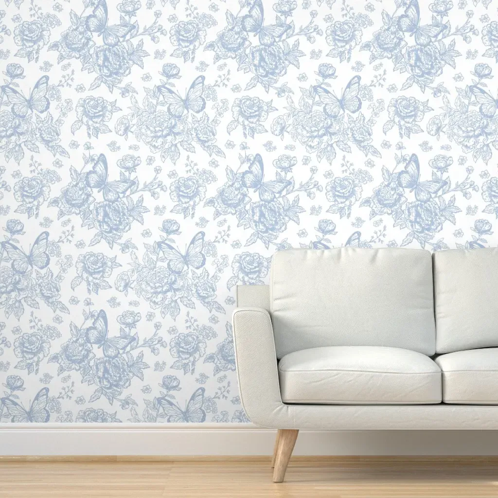 Toile De Jouy Butterflies Peel and Stick Wallpaper - Powder Blue product