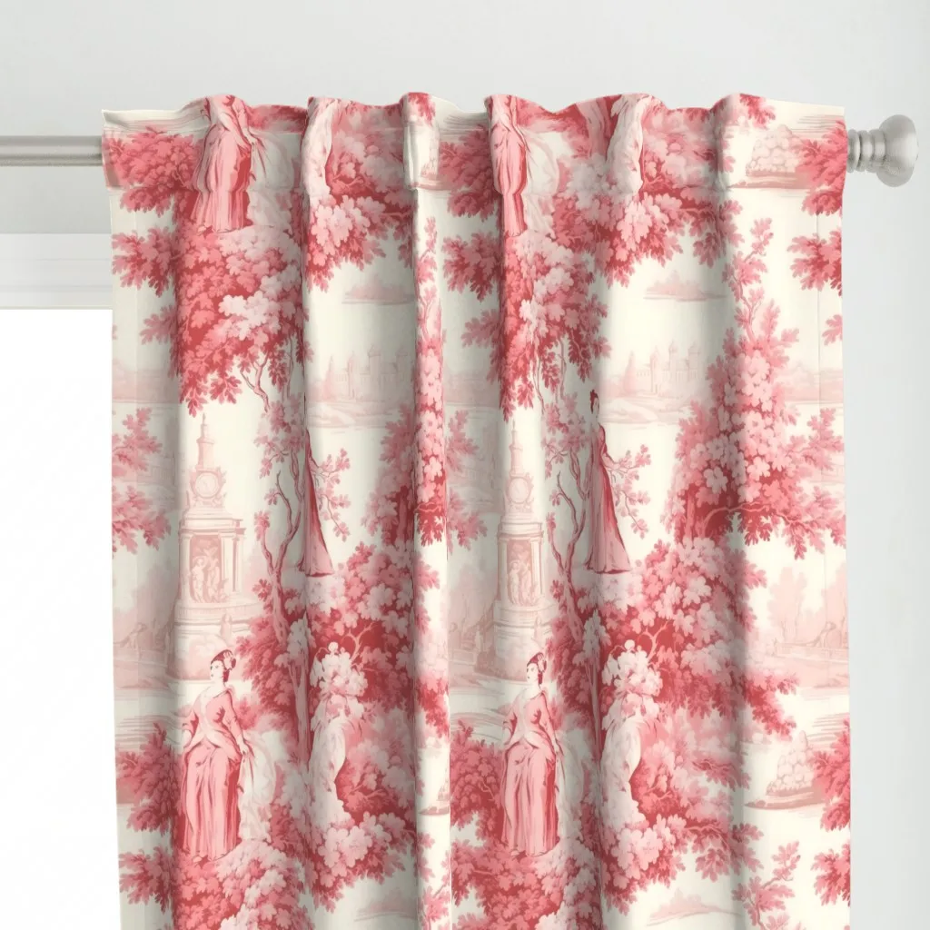 Toile De Jouy Large Curtain Panel - Pink alternate view