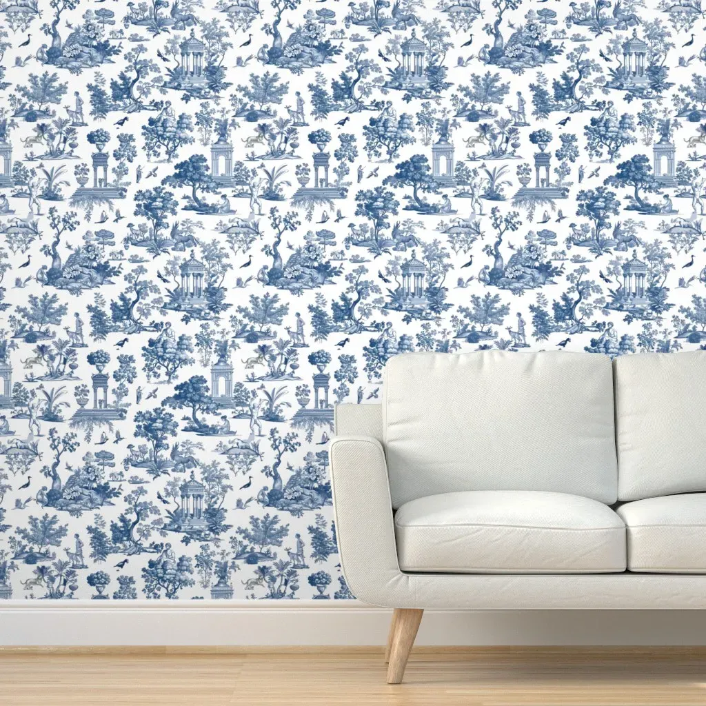 Toile De Jouy Peel and Stick Wallpaper - White, Blue product