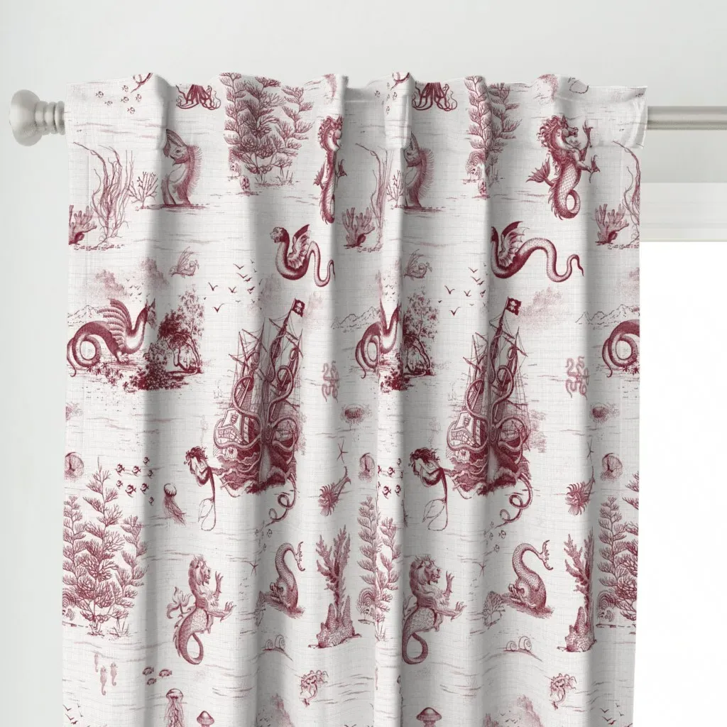 Toile De Mer Curtain Panel - Crimson alternate view